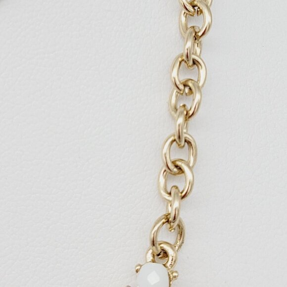 Contemporary Statement Collar Necklace Triangular Stations White Stones Opaline - Picture 4 of 6